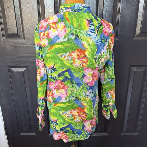 Ralph Lauren Karrie Floral Linen Shirt color multi green size S - Picture 10 of 13
